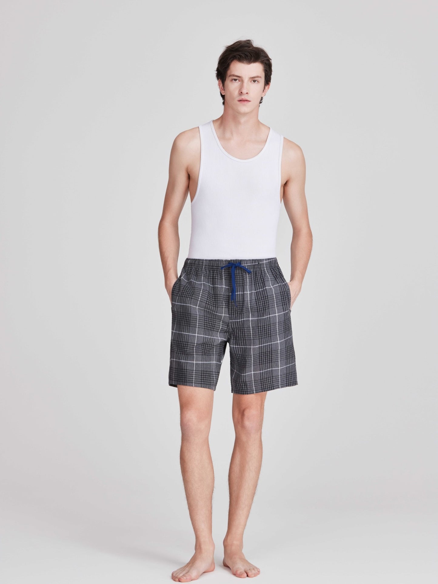 3pcs Mens Pajama Pants Woven 100% Cotton Classic Plaid Shorts Sleepwear Casual  Comfortable with Button and Drawstring Pockets