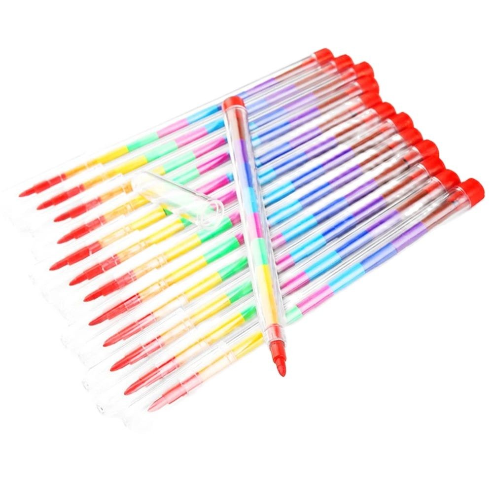 12/24Pcs Set Stackable Colorful Painting Graffiti Crayons Kids Party Supplies Birthday Gifts Kindergarten School Teacher Prizes