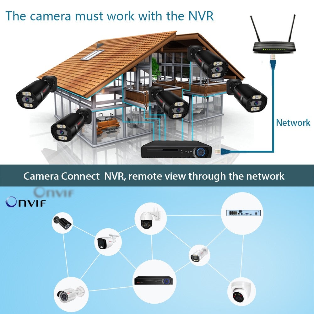 Câmera IP de segurança dome/turret externa UltraHD 4K 8MP PoE Onvif 3840x2160, detecção humana, visão noturna colorida com luz dupla 30 metros