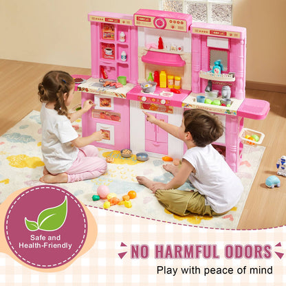 Brinquedos de Cozinha VEVOR para Crianças 74 Peças Conjunto de Chef com Sons e Luzes Idade 3+ Casa de Brincar Infantil Utensílios de Cozinha para Crianças Pequenas