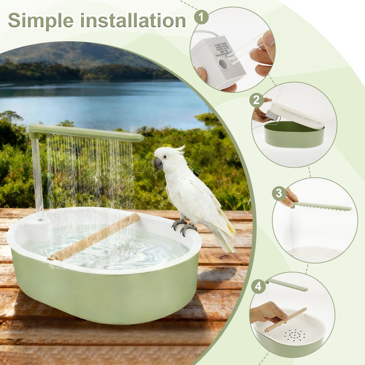 Parrot Automatic Shower Pet Bird Bath Cage Basin USB Elétrico Circulando Água Banheira para Pássaros Brinquedo Calopsita Agapornis