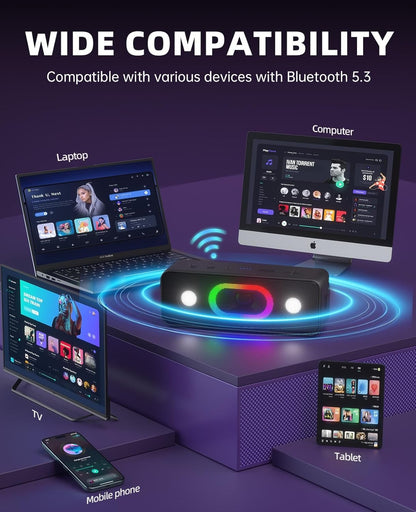 Caixa de Som Bluetooth Ortizan, Efeito Estéreo 360°, À Prova D'água IPX6, 24H de Reprodução, Adequada para Casa e Uso Externo