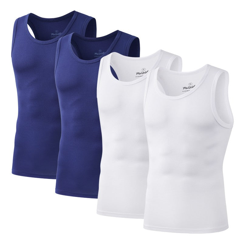4Pcs/Pack Man Sleeveless T-shirt Solid Color Men's Tank Top Bamboo Fiber Undershirts Men Vest Suitable wear inside or outside