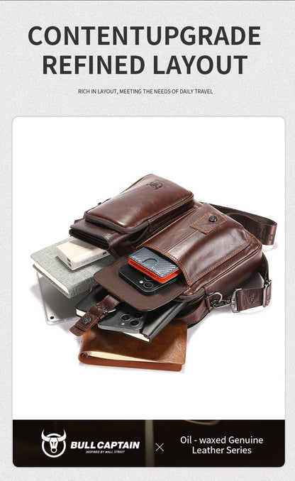 BULLCAPTAIN New Genuine Leather Men Crossbody Bag Male Briefcase Messenger Bag Casual Business Briefcase Style Men Shoulder Bag