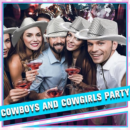 12/24/36/48pcs Light Up Cowboy Hat Silver Cowboy Hat Light Up Cowboy Hats Bulk Wedding for Dancing Party Led Hat Role Play Props