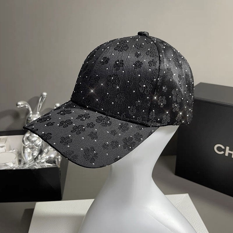 Fashion Retro Diamond Luxury Rhinestone Baseball Cap Satin Streetwear Hip Hop Hat Bones Snapback Ponytail Peaked Hats Caps Men