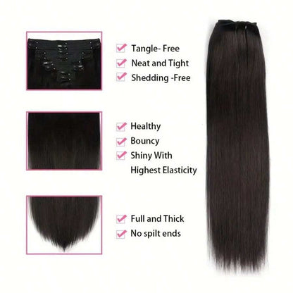 Extensões de Cabelo Clip-in de 24 Polegadas 250% Densidade Cabelo Humano Remy Preto Para Mulheres Invisível Liso Natural Sem Costura 8 Peças 100g