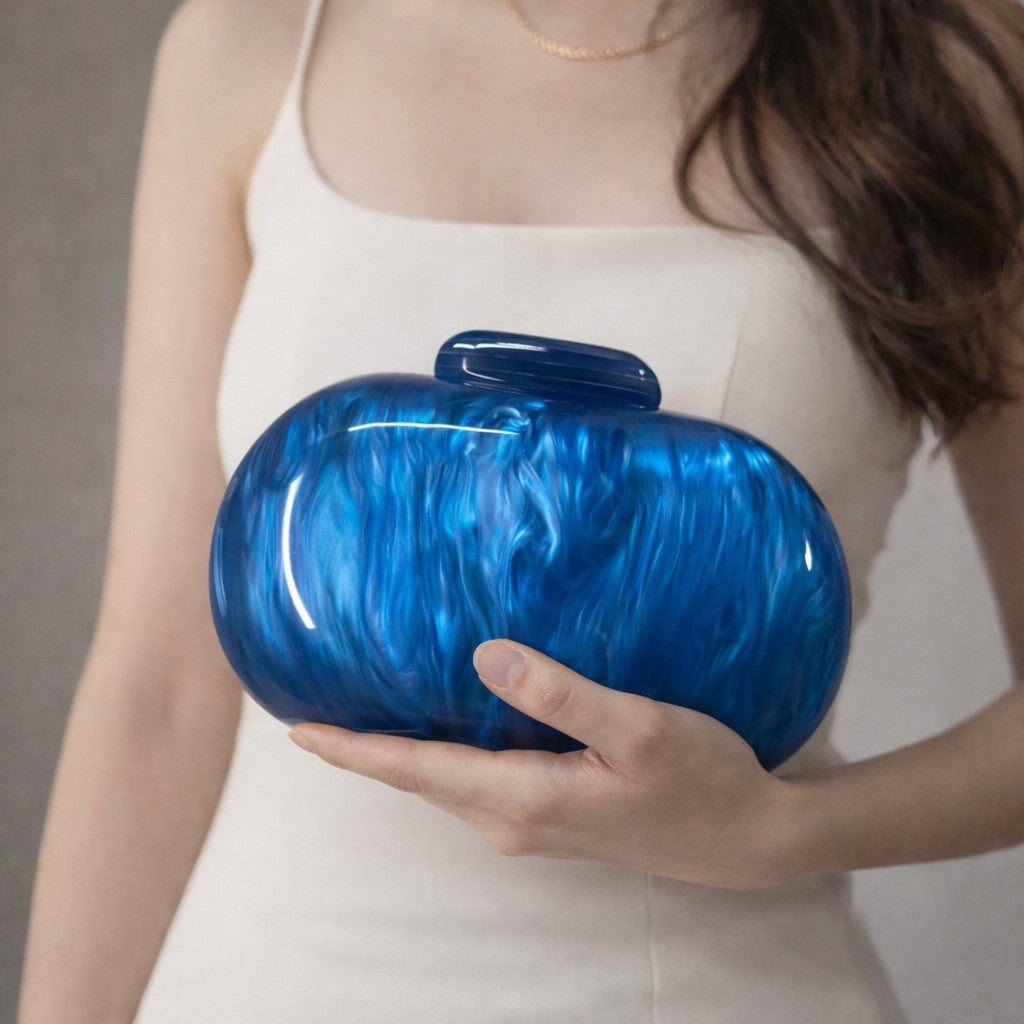 Women's Oval Shell Goose Egg Acrylic Clutch Bag Ladies Shoulder Crossbody Handbag with Chain Magnetic Buckle Closure Mini Purses