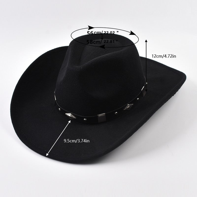 Winter Big Brim Western Cowboy Hat  Belt Decor Jazz Fedora Hats Retro Gentleman Lady Jazz Cowgirl Cap Church Sombrero Caps