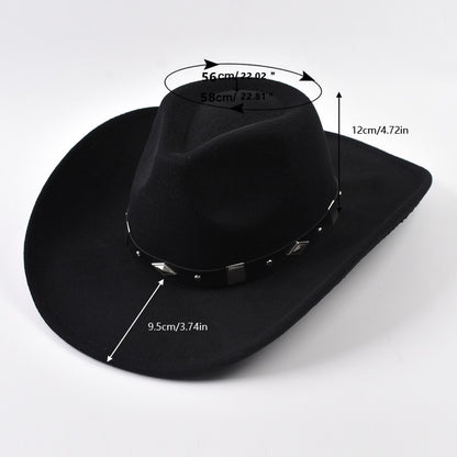 Winter Big Brim Western Cowboy Hat  Belt Decor Jazz Fedora Hats Retro Gentleman Lady Jazz Cowgirl Cap Church Sombrero Caps