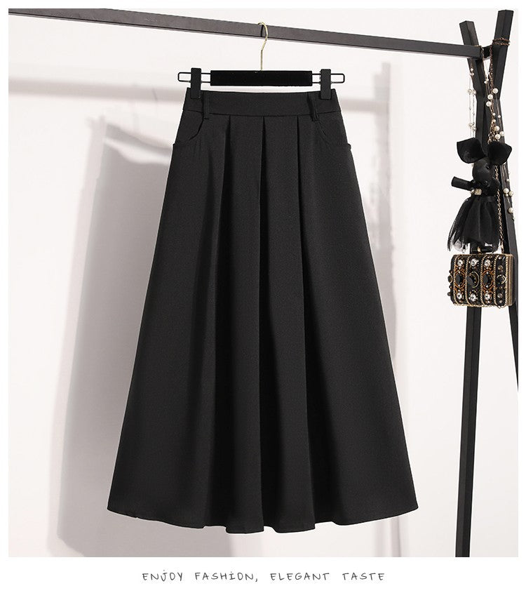 Solid Versatile Medium Length Pleated Skirt 2026 Plus Size Skirts A-Line Maxi Gown Spring Autumn New Half-length Umbrella Skirt