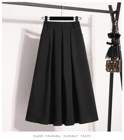 Solid Versatile Medium Length Pleated Skirt 2026 Plus Size Skirts A-Line Maxi Gown Spring Autumn New Half-length Umbrella Skirt