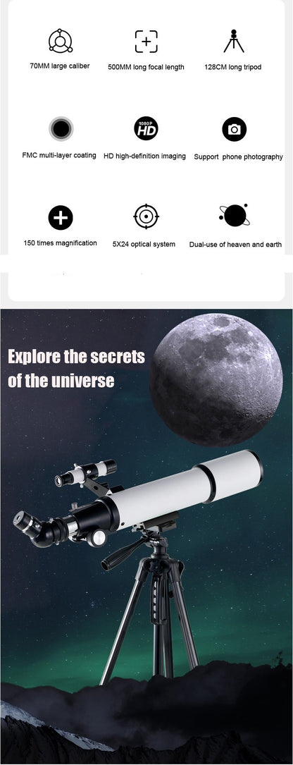 BORWOLF 70500 Telescópio Astronômico Profissional para Espaço Monocular Lente 70MM Poderosa Visão Noturna para Estrelas e Lua