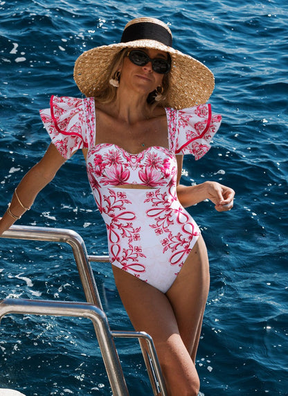 2024 Vintage Pattern Printed One Piece Swimsuit Swimwear Bikini Set Women Beachwear Clearance Wholesale