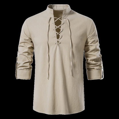 Men's Renaissance Shirt Pirate Medieval Viking top Cotton Linen Shirts Men Long Sleeved Halloween Costume