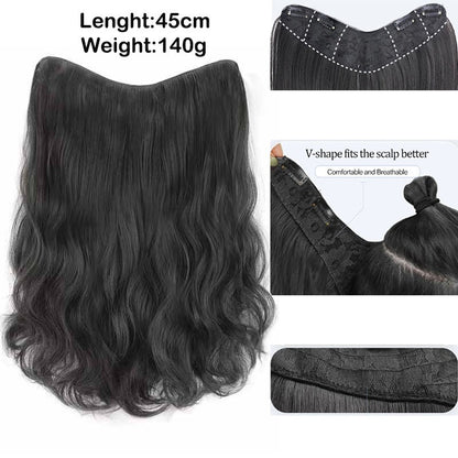 22 Polegadas Sintético Longo Cacheado Extensão de Cabelo 4 Clipes V-shape Castanho Preto Natural Peruca para Mulheres