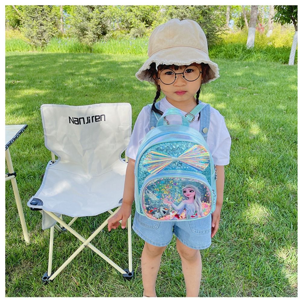 Mochila Mini de Glitter Princesa Elsa de Frozen da Disney, Linda com Laço de Lantejoulas, Bolsa Escolar de Jardim de Infância para Meninas, Desenho Animado Infantil, Mochila de Ombro Duplo