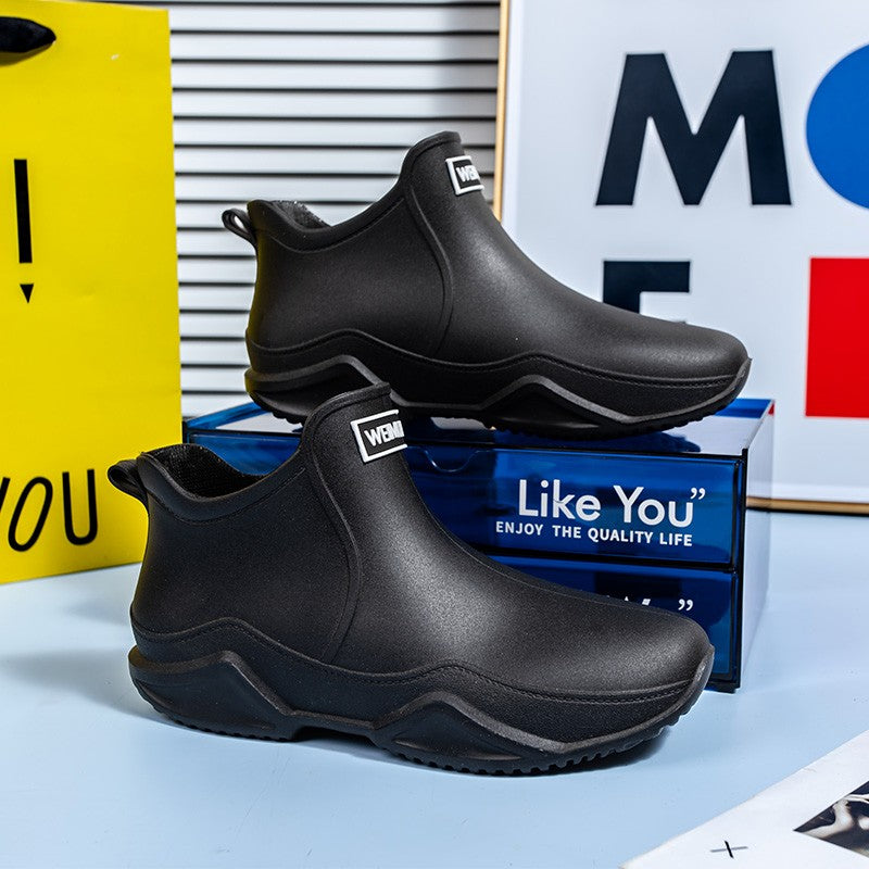 Men's and women's same short rain boots, couple's low cut anti slip water shoes, PVC wear-resistant rain boots, garden water boo