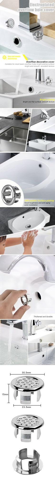 8/1Pcs Sink Hole Round Overflow Cover Ring Wash Basin Hollow Overflow Ring Sink Hole Overflow Cover Bathroom Kitchen Accessories