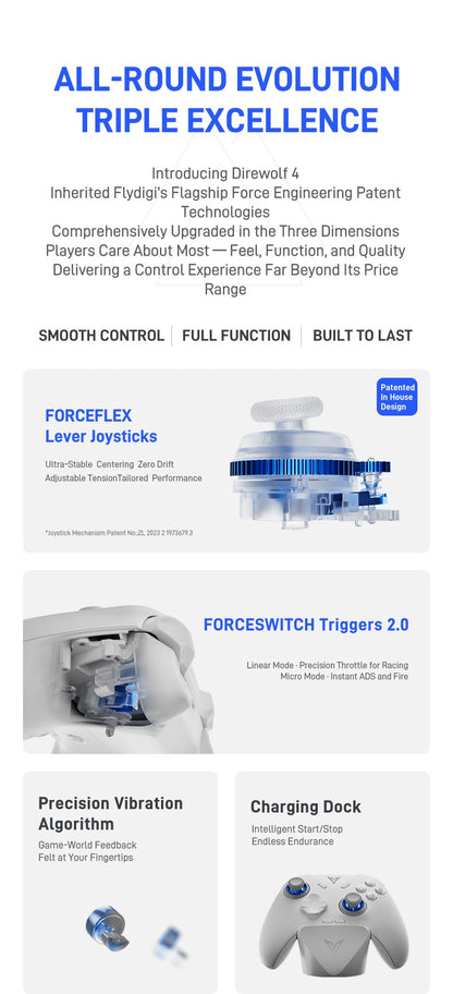 Flydigi Just Launched Direwolf 4 controller gamepad wireless gamepad for pc /Switch/Phone/tablet computer,with charging dock