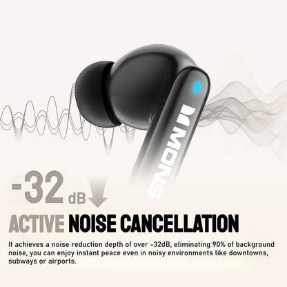 Monster AuraFit XT02 ANC Bluetooth Earphone -32dB Active Noise Canceling Earbuds Hi-fi Stereo Wireless Bluetooth 5.4 Headphone