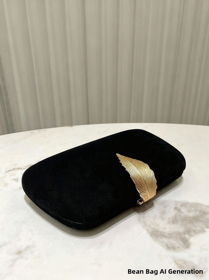 Velvet Leaf Evening Bag High Luxury Clutch Party Bag for Women Fresh Sweet Style Lock Buckle Square Shoulder Bag for Qipao