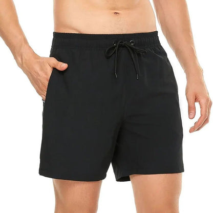 Men's Swim Trunks Quick Dry Beach Shorts, Elastic Closure Swimming Shorts with Zipper Pockets and Mesh Lining