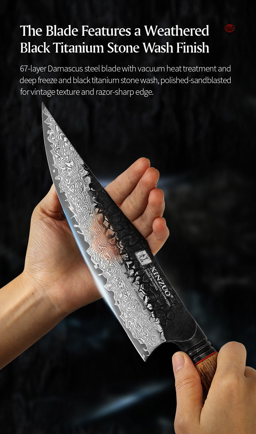 XINZUO 1-6-Piece Damascus Knife Set 67-Layer Steel White Oak Red G10 Handles Paring Utility Cleaver Santoku Bread Knife
