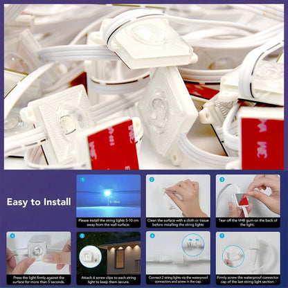 External Permanent RGB IC Waterproof Smart Light String, with Music-Synchronized Dynamic Lighting Effects for Holiday Decoration