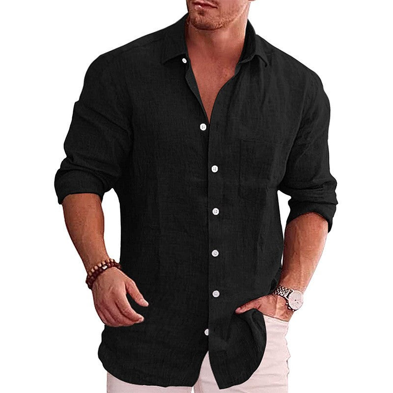 Men's Loose Large Size Solid Color Shirt Linen Collar Long Sleeve Casual Shirt