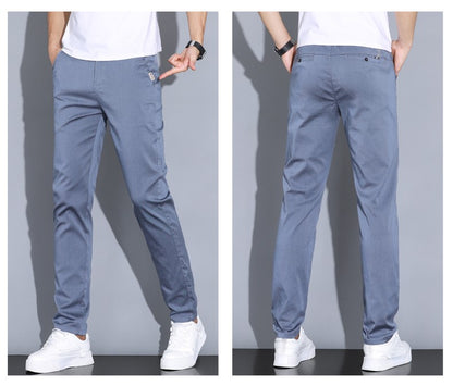2024 Summer Thin Men Straight Casual Men's Pants Slim Stretch Elastic Waist Male Trousers Solid Color Brand Clothing Coffee