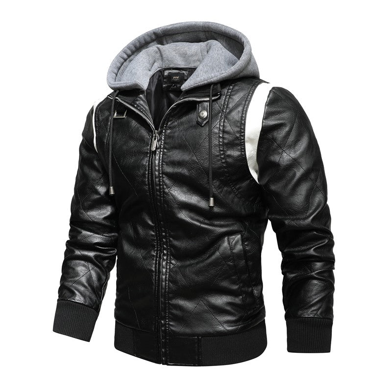 Men's Leather Bomber Jacket Windproof and rainproof Scorpion Embroidery Hooded Jacket PU Leather Winter, Drive