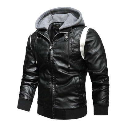 Men's Leather Bomber Jacket Windproof and rainproof Scorpion Embroidery Hooded Jacket PU Leather Winter, Drive