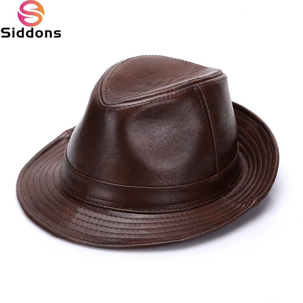 New Style Autumn Winter Warm Cowboy  100% Real Cowhide Leather Hats Men Real Genuine Cowhide Leather Top Hats Men Fashion Caps
