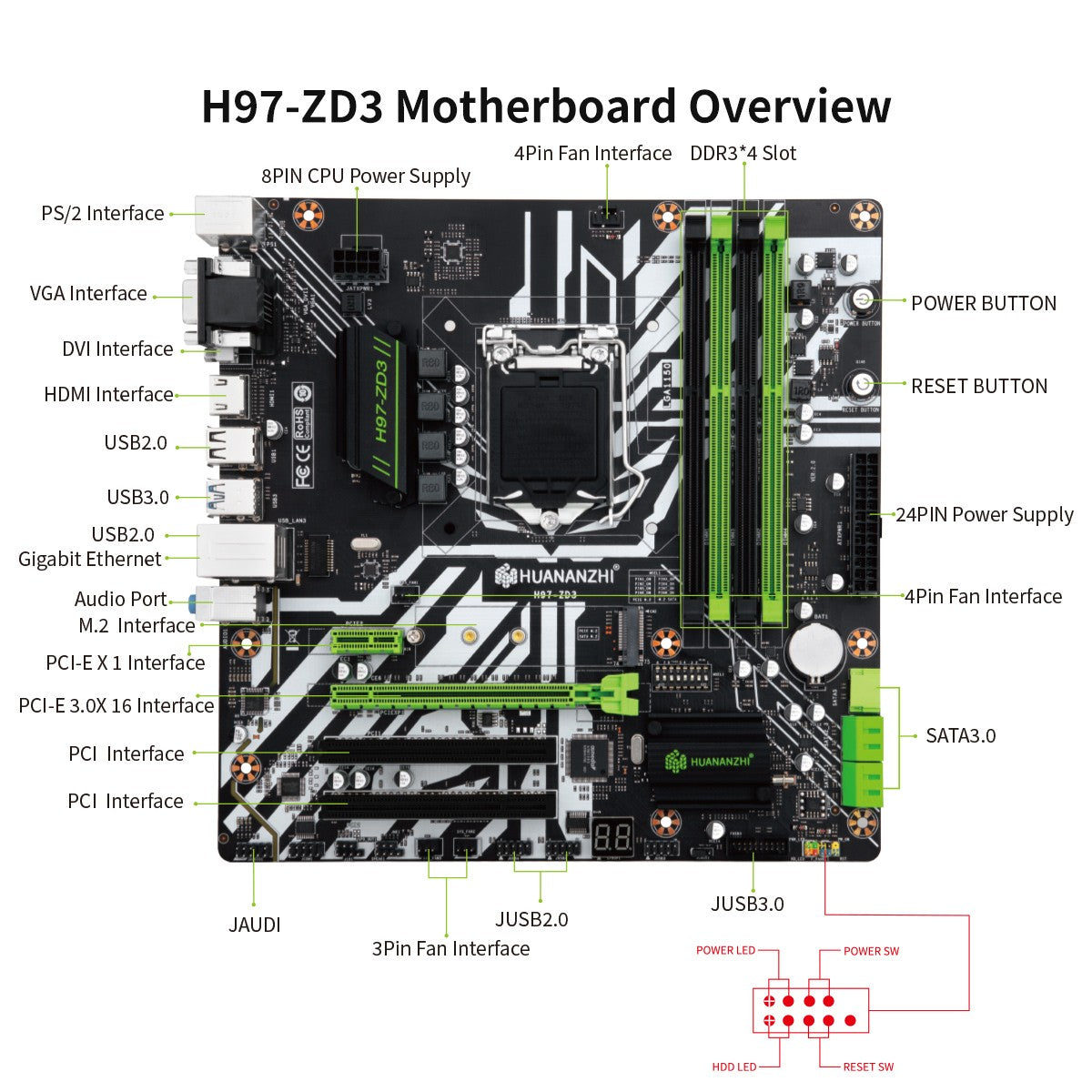Placa-mãe HUANANZHI H97 ZD3 H97 LGA 1150 M-ATX SATA3 USB3.0 Suporte NVME NGFF M.2 SSD RAM não-ecc core i3 4130 i5 4460 i7 4770
