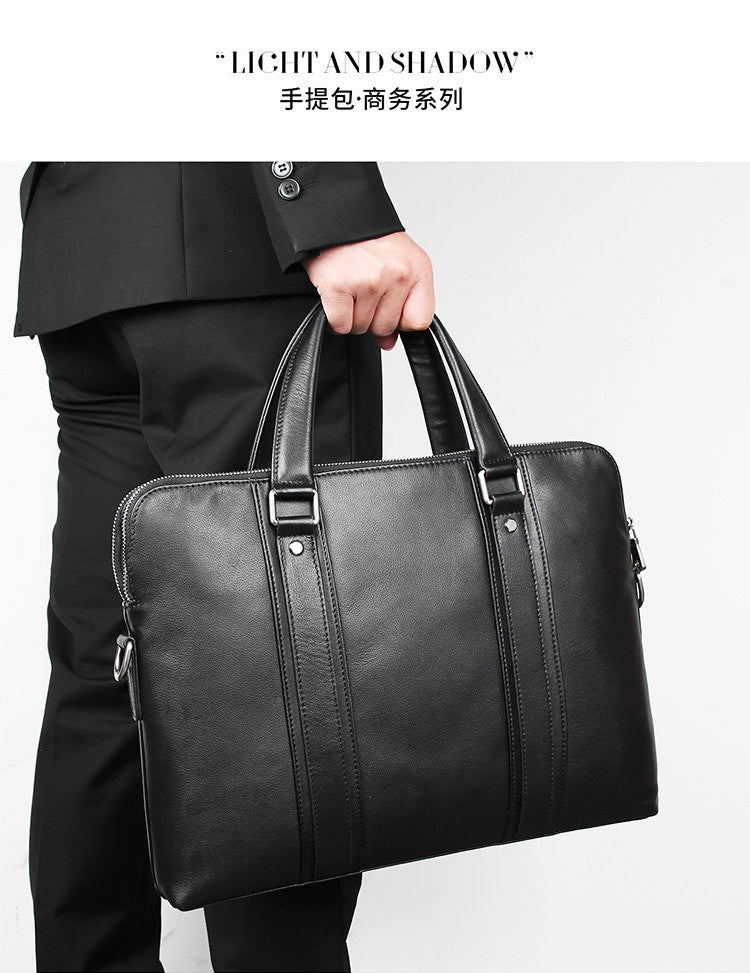 Pasta de Couro Genuíno de Luxo para Homens, Bolsa de Couro para Negócios, Bolsa para Laptop de 15,6", Pasta de Escritório Masculina, Porta-Documentos, Bolsa de Ombro