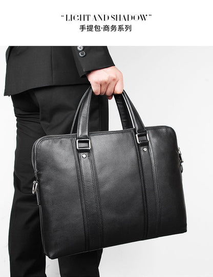 Pasta de Couro Genuíno de Luxo para Homens, Bolsa de Couro para Negócios, Bolsa para Laptop de 15,6", Pasta de Escritório Masculina, Porta-Documentos, Bolsa de Ombro