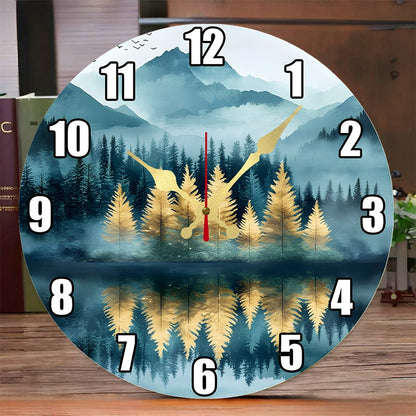 Natural Scenery Wooden Round Silent Hanging Wall Clock,Suitable For Living Room,Office,Study Room,Bedroom,Home Decoration