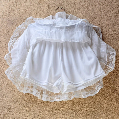 Sweet lace short skirt, white lace cake skirt, women's summer high waisted A-line fluffy cake skirt, half skirt