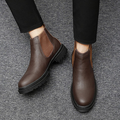 Genuine Leather Mens Chelsea Boots Slip on Male Casual Footwear All-match High Quality Ankle Boots Vintage Style Business Botas