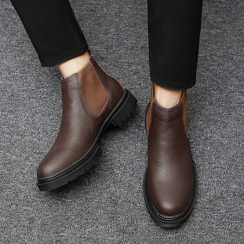 Genuine Leather Mens Chelsea Boots Slip on Male Casual Footwear All-match High Quality Ankle Boots Vintage Style Business Botas