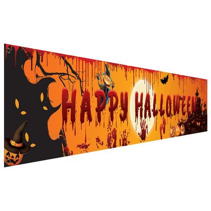 Happy Halloween Banner 250cm Long Hanging Halloween Banner with Pumpkin Terror Bloody Handprint Decor for Yard Indoor Outdoor