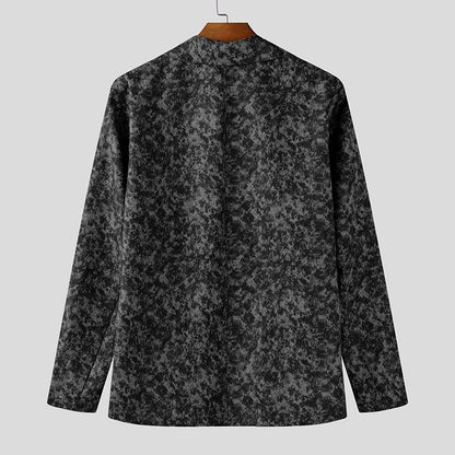 INCERUN Men Blazer Printing Hollow Out Lapel Long Sleeve Male Suit Streetwear Elegant Fashion Casual Thin Coats Men Blazer S-5XL