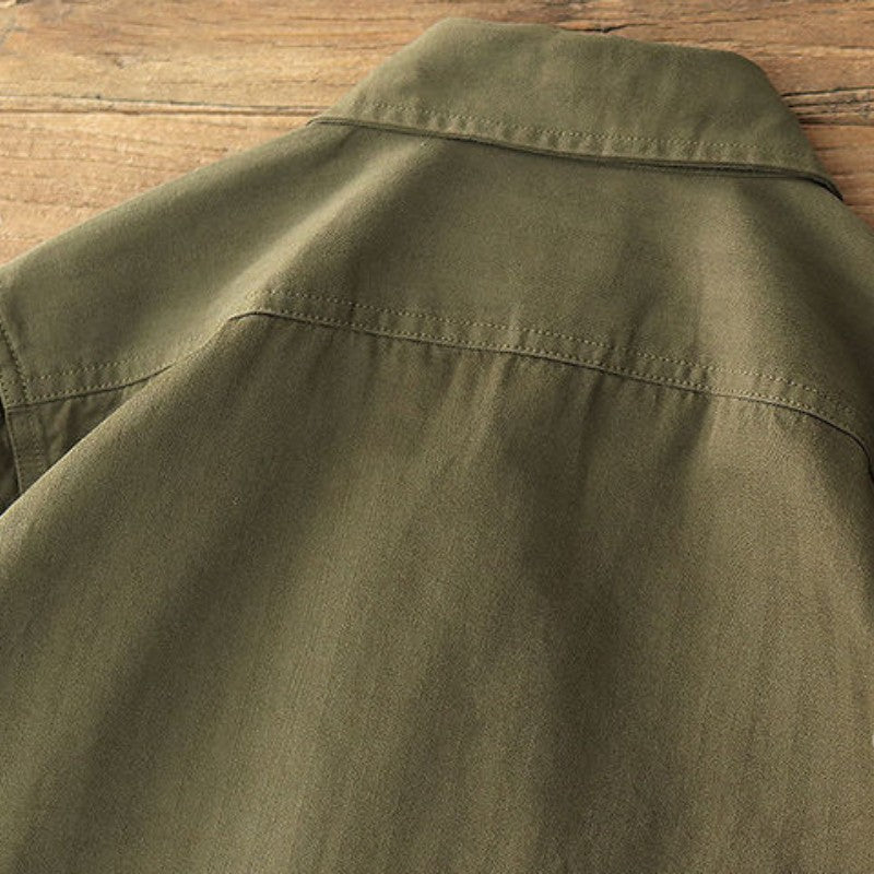 Gmiixder Men Cargo Long Sleeve Shirt Spring Autumn Hip Hop Jacket American Casual Retro Green Tough Man Workwear Shirt