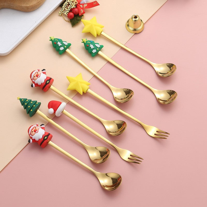 1 Set Christmas Fork And Spoon Tableware Gift Box , Stainless Steel Tableware, Coffee, Tea And Dessert Fork And Spoon