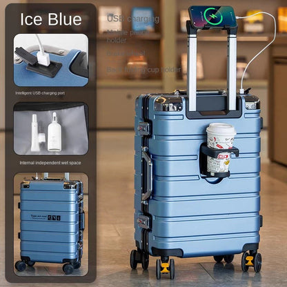Malas de viagem aprimoradas: mala de 20 polegadas e mala de grande capacidade de 28 polegadas com rodinhas silenciosas com freio, porta-copos e porta de carregamento USB