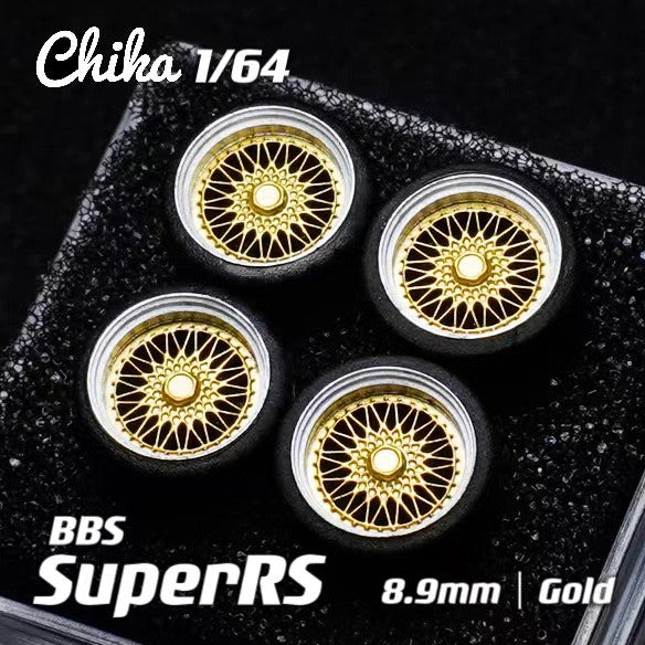 1/64 Chika  Wheels with Rubber Tires Model Car Modified Parts BBS RS  JDM VIP For Hotwheels Tomica MiniGT ?Supplied with axle?