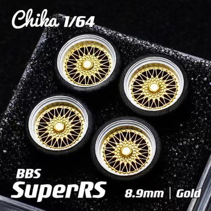 1/64 Chika  Wheels with Rubber Tires Model Car Modified Parts BBS RS  JDM VIP For Hotwheels Tomica MiniGT ?Supplied with axle?
