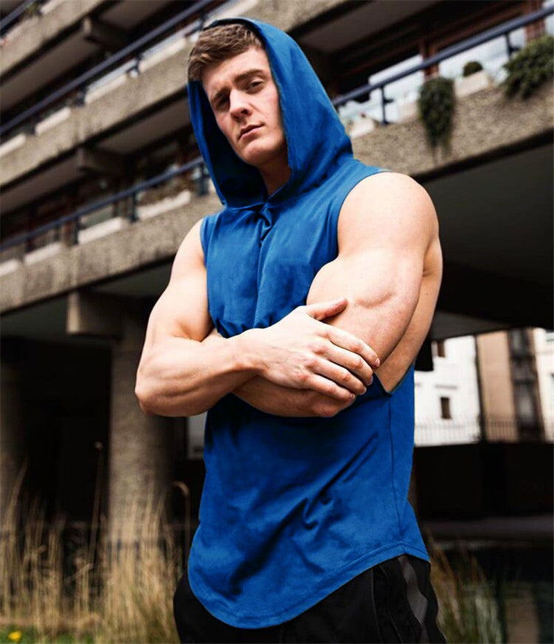 Plain Men's Gym Tank TopSinglets Bodybuilding Stringer Muscle Vest Hoodies Fitness Sleeveless Hooded T Shirt Cut Off Sports