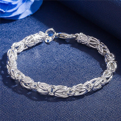 Pulseira Requintada em Prata Esterlina 925 com Corrente Sólida, Amuleto da Moda, Feminino e Masculino, Joias para Casamento, Modelos Lindos e Simples